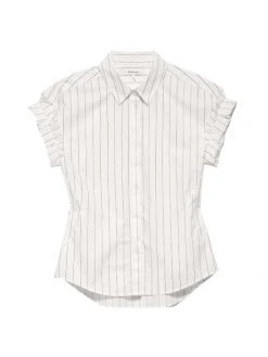 Frame Rolled-Sleeve Stripe Button-Down Top