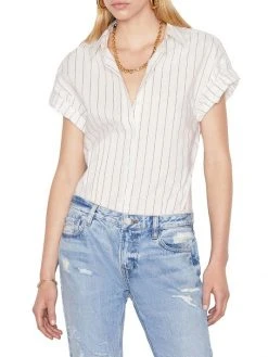 Frame Rolled-Sleeve Stripe Button-Down Top -Frame Sales Store unnamed file 1173