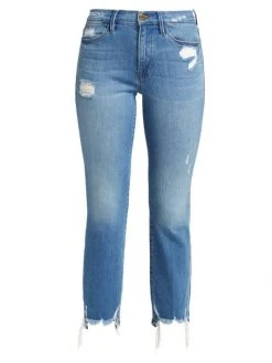 Frame Le High High-Rise Distressed Stretch Straight-Leg Jeans