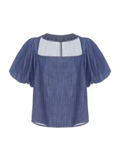 Frame Nina Cropped Chambray Blouse