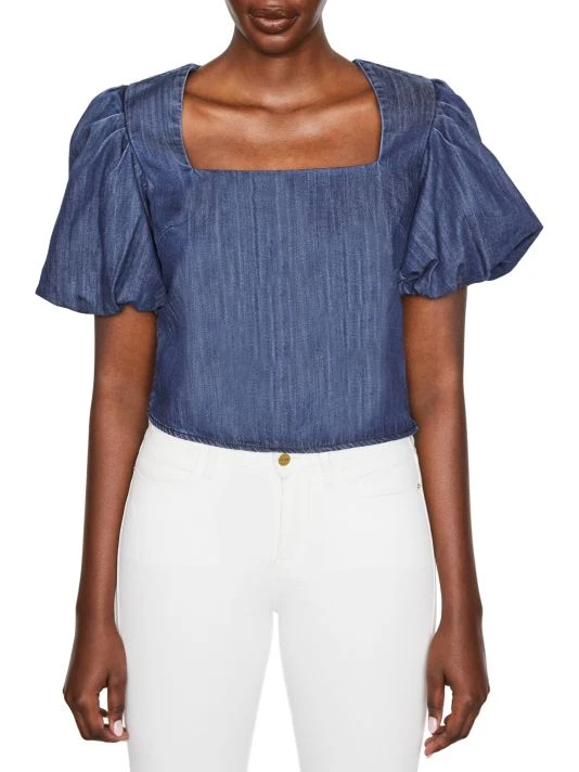 Frame Nina Cropped Chambray Blouse 5 Frame Nina Cropped Chambray Blouse - Image 3