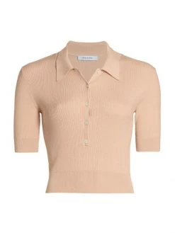 Frame Shrunken Short-Sleeve Polo Sweater