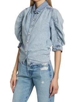 Frame Ruched Puff-Sleeve Denim Shirt -Frame Sales Store unnamed file 2132
