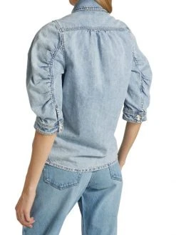 Frame Ruched Puff-Sleeve Denim Shirt -Frame Sales Store unnamed file 2133