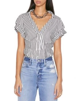 Frame Stripe Rolled-Sleeve Button-Down Top -Frame Sales Store unnamed file 2295