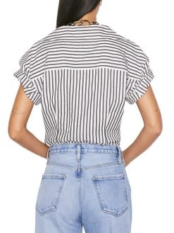Frame Stripe Rolled-Sleeve Button-Down Top -Frame Sales Store unnamed file 2296