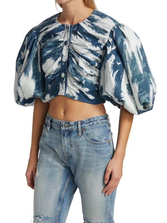 Frame Ruched Puff-Sleeve Crop Top 6 Frame Ruched Puff-Sleeve Crop Top - Image 4