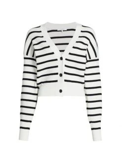 Frame Striped Ribbed-Knit Cardigan