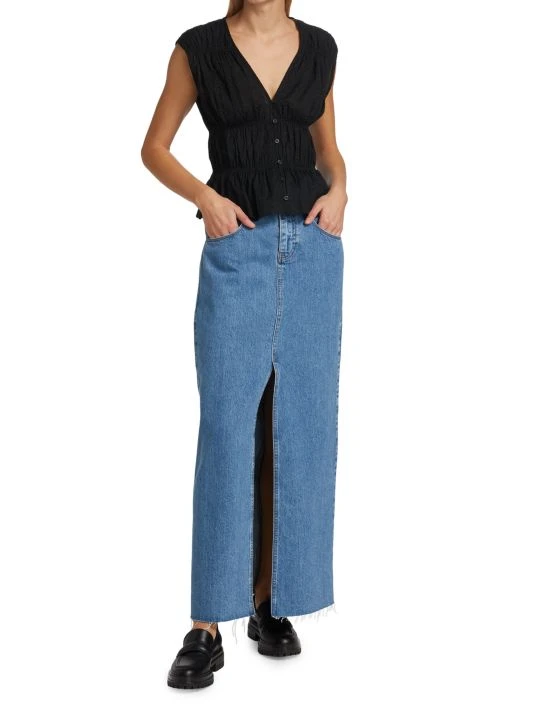 Frame Ruched V-Neck Cotton Blouse Noir 4 Frame Ruched V-Neck Cotton Blouse Noir - Image 2