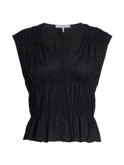 Frame Ruched V-Neck Cotton Blouse Noir 8 Frame Ruched V-Neck Cotton Blouse Noir -Frame Sales Store unnamed file 2603