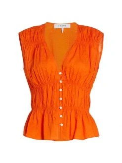 Frame Ruched V-Neck Cotton Blouse Noir 9 Frame Ruched V-Neck Cotton Blouse Noir -Frame Sales Store unnamed file 2604