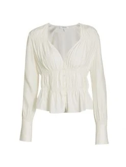 Frame Ruched V-Neck Silk Blouse
