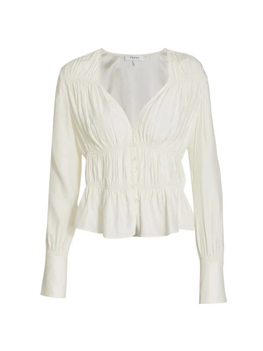 Frame Ruched V-Neck Silk Blouse 3 Frame Ruched V-Neck Silk Blouse