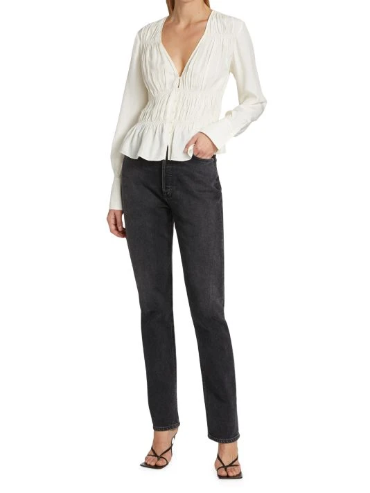 Frame Ruched V-Neck Silk Blouse 4 Frame Ruched V-Neck Silk Blouse - Image 2