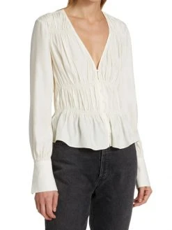 Frame Ruched V-Neck Silk Blouse 11 Frame Ruched V-Neck Silk Blouse -Frame Sales Store unnamed file 2640