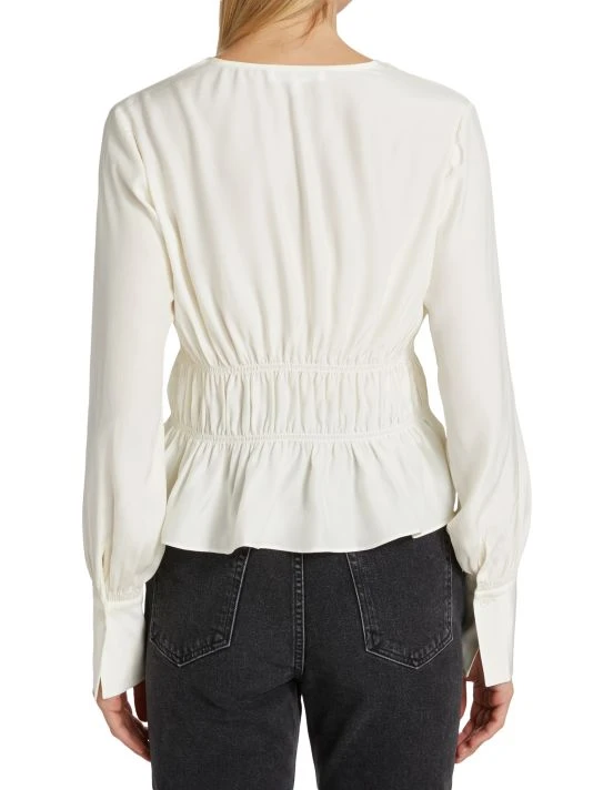 Frame Ruched V-Neck Silk Blouse 7 Frame Ruched V-Neck Silk Blouse - Image 5