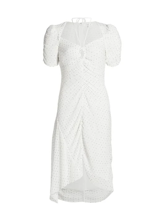 Frame Polka Dotted Gathered Keyhole Tie-Neck Dress 3 Frame Polka Dotted Gathered Keyhole Tie-Neck Dress