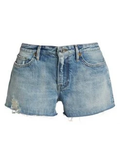 Frame La Grand Garçon High-Rise Distressed Biodegradable Cut-Off Denim Shorts