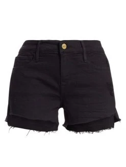 Frame Distressed High-Rise Denim Shorts