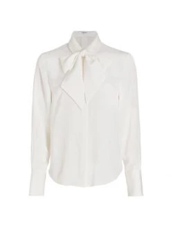 Frame Bowtie Silk Button Down Shirt