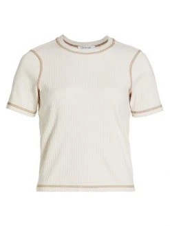 Frame Contrast Stitch Rib-Knit T-Shirt