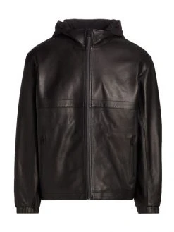 Frame Hooded Drawcord Leather Windbreaker For Men