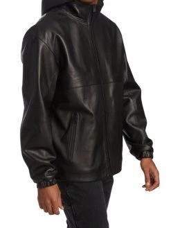 Frame Hooded Drawcord Leather Windbreaker For Men -Frame Sales Store unnamed file 561