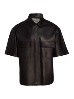 Frame Bonded Leather Zip-Up Shirt For Men