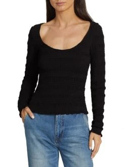 Frame Smocked Knit Long-Sleeve Top -Frame Sales Store unnamed file 634