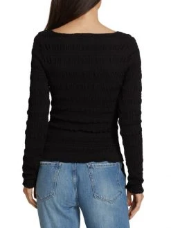Frame Smocked Knit Long-Sleeve Top -Frame Sales Store unnamed file 636