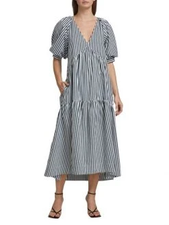 Frame Striped Puff-Sleeve Midi-Dress -Frame Sales Store unnamed file 641