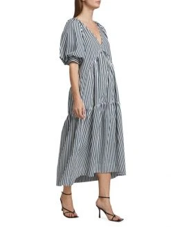 Frame Striped Puff-Sleeve Midi-Dress -Frame Sales Store unnamed file 642