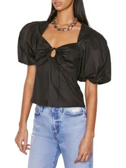 Frame Puff-Sleeve Tie Cotton Top -Frame Sales Store unnamed file 691