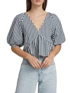 Frame Cropped Striped Puff-Sleeve Top -Frame Sales Store unnamed file 718