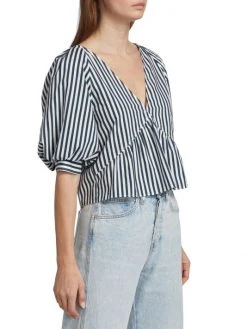 Frame Cropped Striped Puff-Sleeve Top -Frame Sales Store unnamed file 719