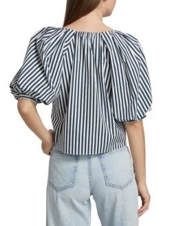 Frame Cropped Striped Puff-Sleeve Top -Frame Sales Store unnamed file 720