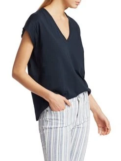 Frame Le Mid Rise V-Neck Tee Noir -Frame Sales Store unnamed file 726